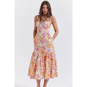 NEW House of CB Elia Dress Ivory + Large Flower Print Large+ (XL)